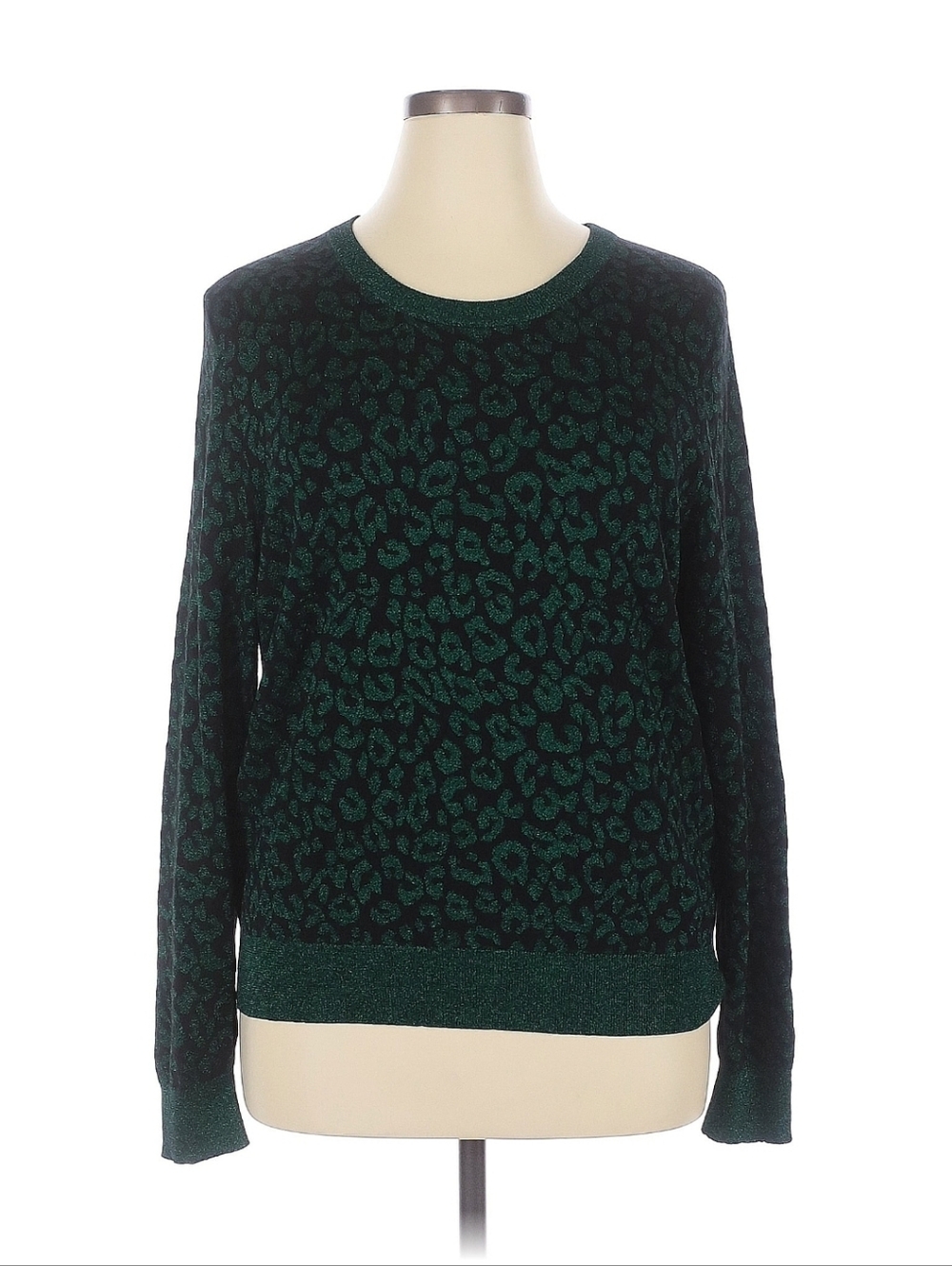 Banana Republic Metallic Green and Black Leopard-Print Crewneck Sweater